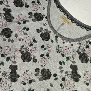 Democracy Womens Gray Floral Long Sleeve Blouse Top Embellished‎ Sequin Roses M